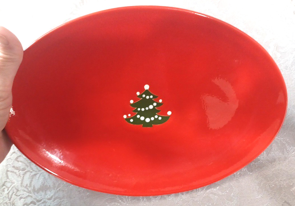 VTG Waechtersbach Germany Red Oval Christmas Platter Tree 10 1/2x 7 1/2 Holiday